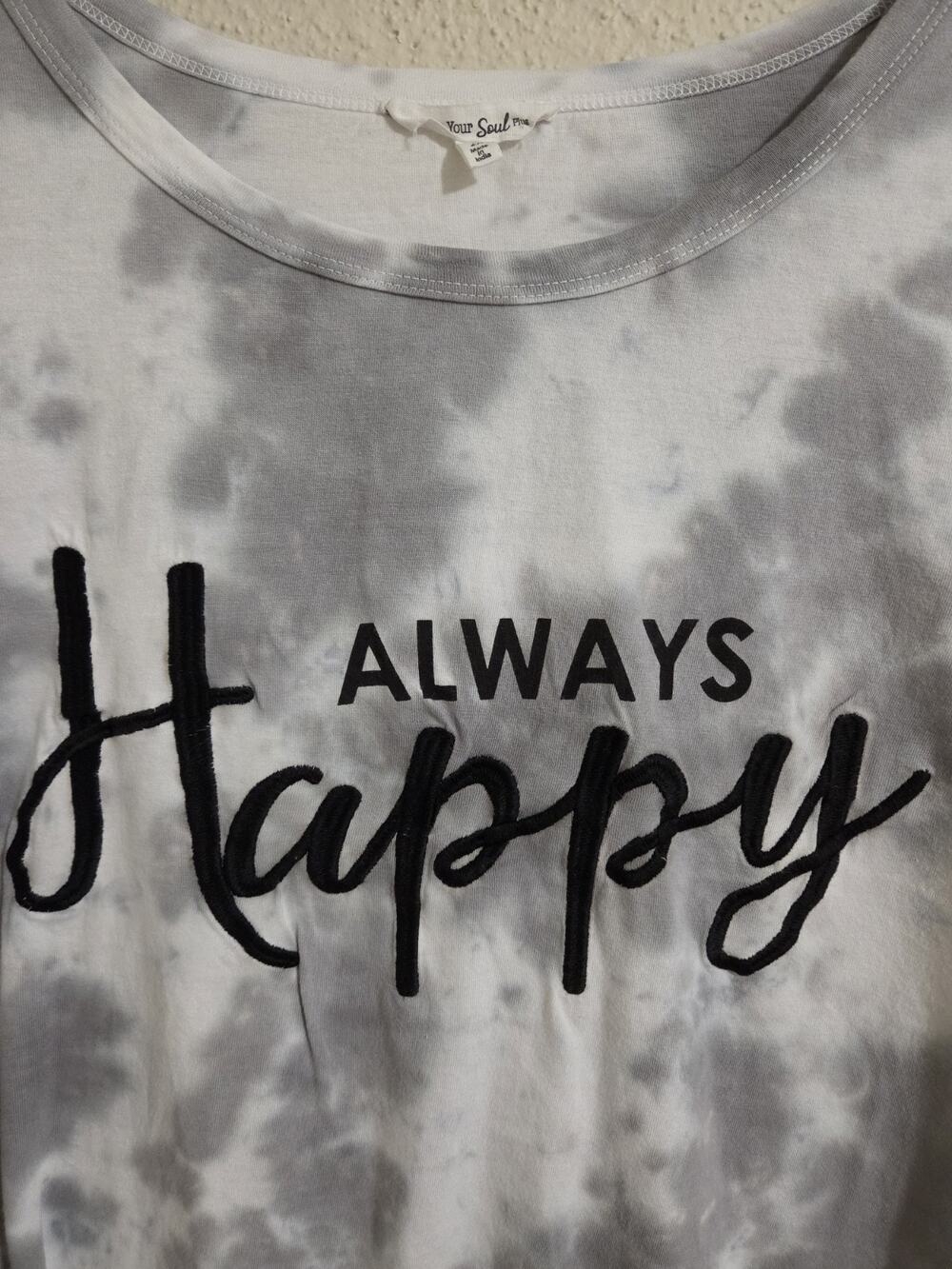 NWT Bare Your Soul Womens 2X Top Grey Tie Dye Graphic Tee 100% Cotton